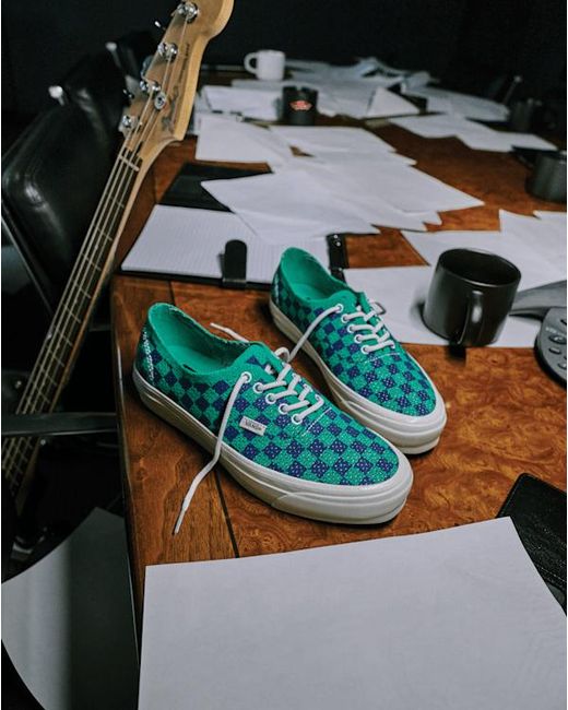 Vans Green Premium Authentic Checkerboard Shoes for men