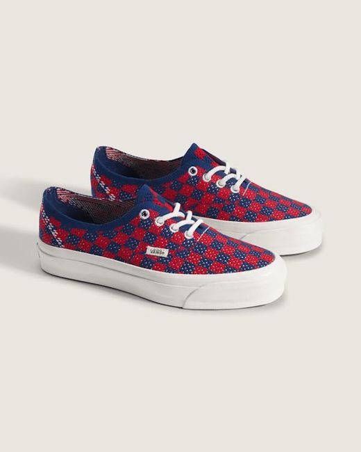 Vans Red Premium Authentic Checkerboard Shoes for men