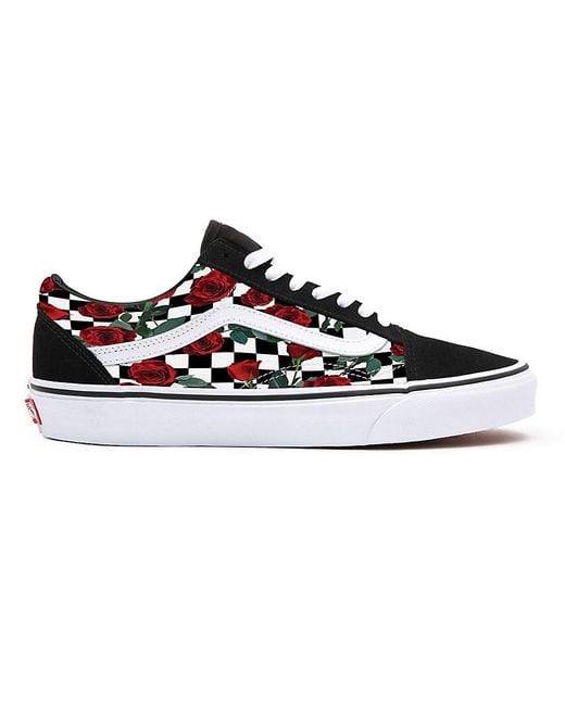 Vans Customs Checkerboard Roses Old Skool in Black Lyst UK