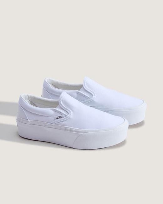 Vans White Classic Slip-On Platform Shoes