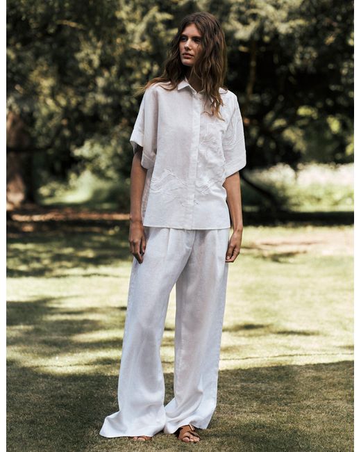 Varana White Linen Palmer Shirt With Cutwork Appliqué | Lyst UK