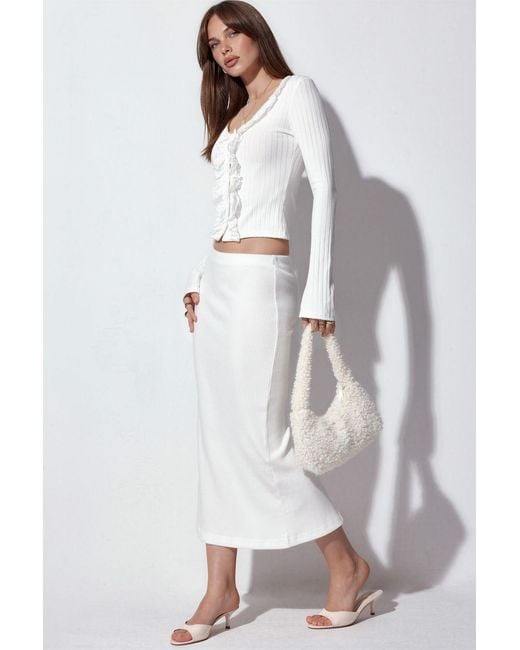 Busem Geribbelde Elastische Midi Rok in het White