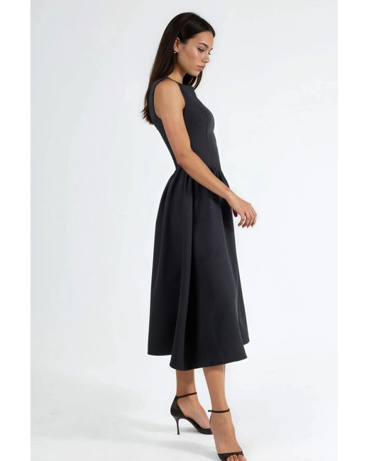 Hiccup Black A-Form Midi Dress With Crew Neck