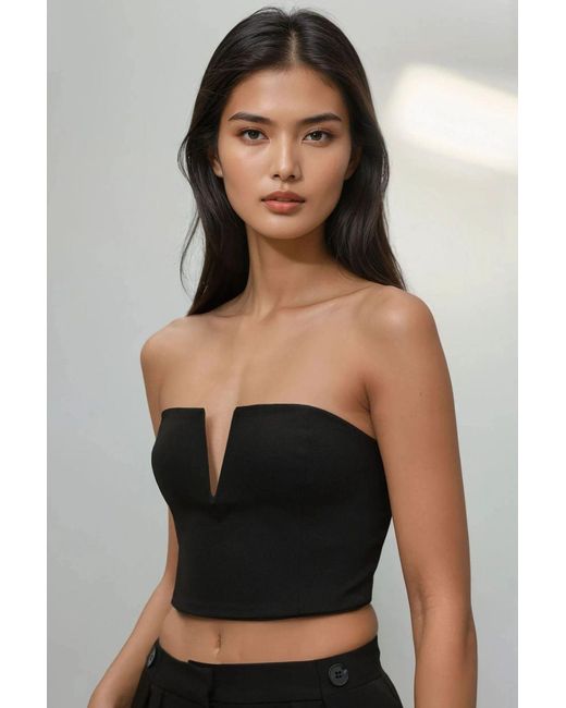 Hiccup Black Strapless Fitted Crop Top
