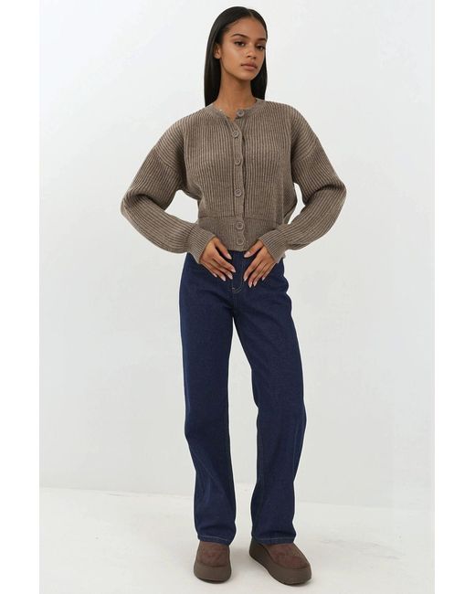 Hiccup Brown Textured Crew Neck Long Sleeve Cardigan With Buttons