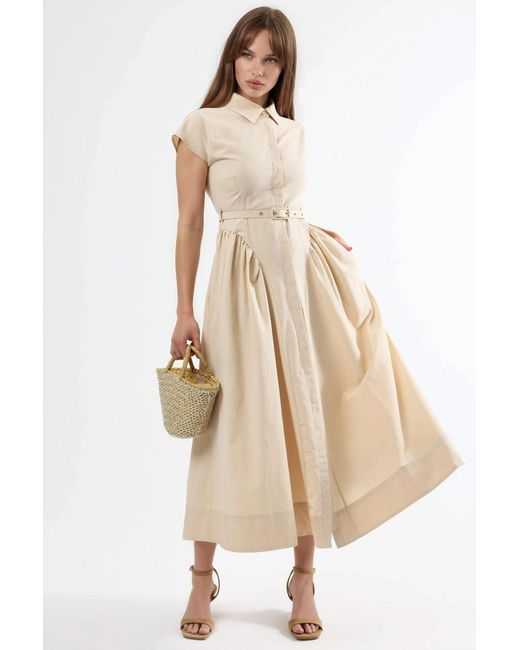 Busem Natural Belted Midi Dress With Shirt Collar
