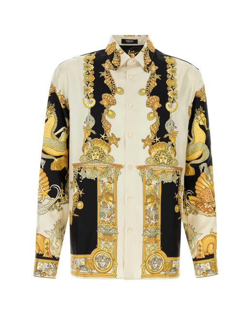 Versace Yellow Informal Shirt Silk Twill Coral Theatre Print for men