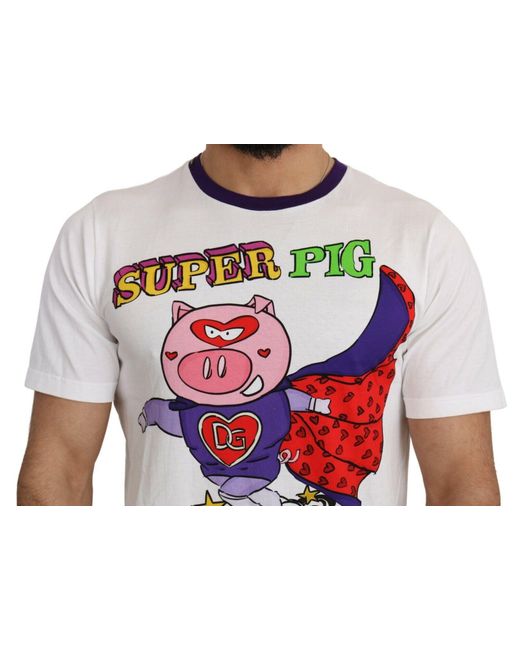 Dolce & Gabbana Wit Katoenen Top Super Power Pig T-shirt in het White voor heren
