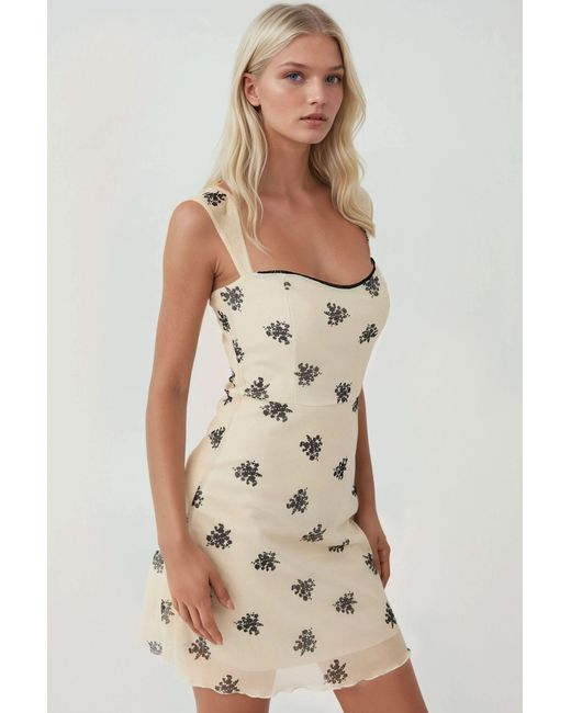 Hiccup Natural Polka Dot Sleeveless Mini Tulle Dress With Square Neckline