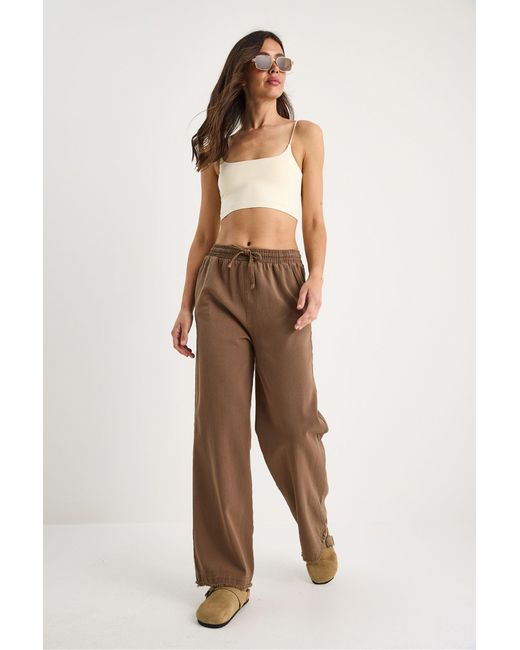 Bianco Lucci Brown Elastic Waist Straight Leg Pants