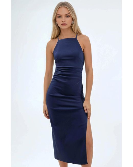Hiccup Blue Halter Neck Midi Dress With Slit