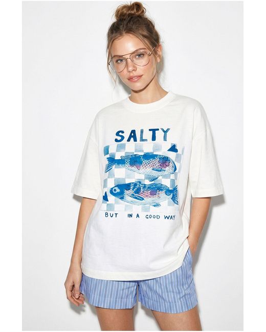 Bianco Lucci White Oversized Printed Crew Neck T-Shirt