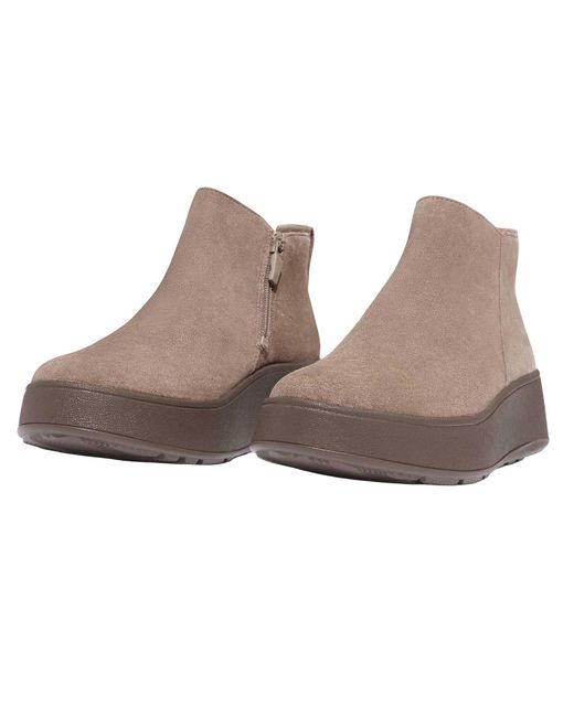 Fitflop Fit Flop F-Mode Suede Flatform Enkellaars Met Zijrits in het Brown