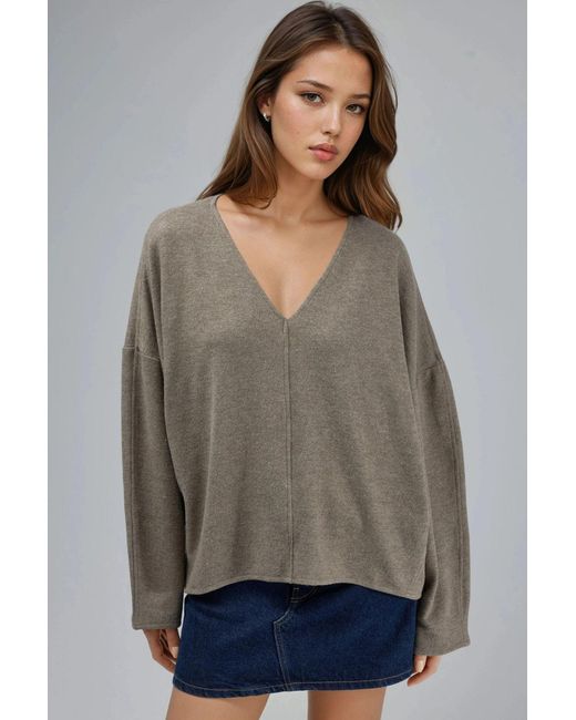 Busem Gray V-Neck Long Sleeve Blouse