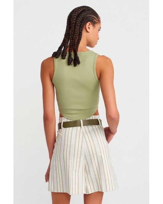 Dilvin Geribbelde Cropped Blouse Met Knopen in het Green