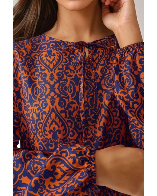Hiccup Red Printed A-Form Maxi Dress With Crew Neck