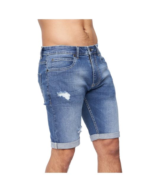 Crosshatch Blue Riptrey Abraised Denim Shorts (Mid Wash) for men