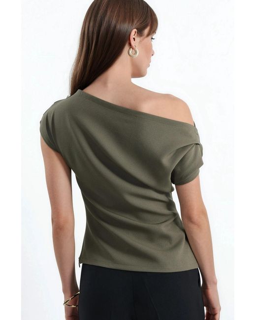 Hiccup Green One Shoulder Pleated Detail Top