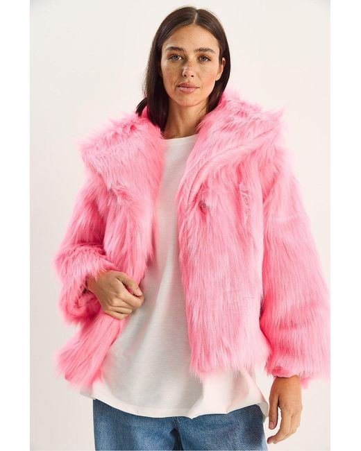 Bianco Lucci Pink Oversize Faux Fur Jacket