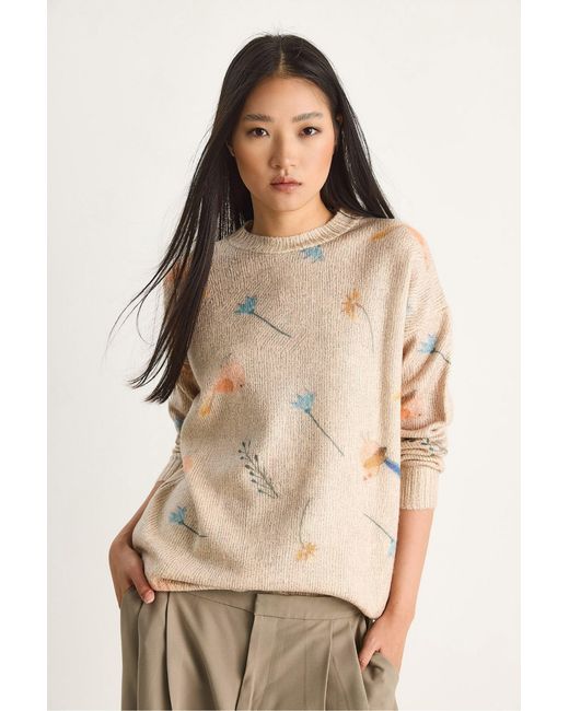 Bianco Lucci Natural Pattern Knit Sweater With Crew Neck