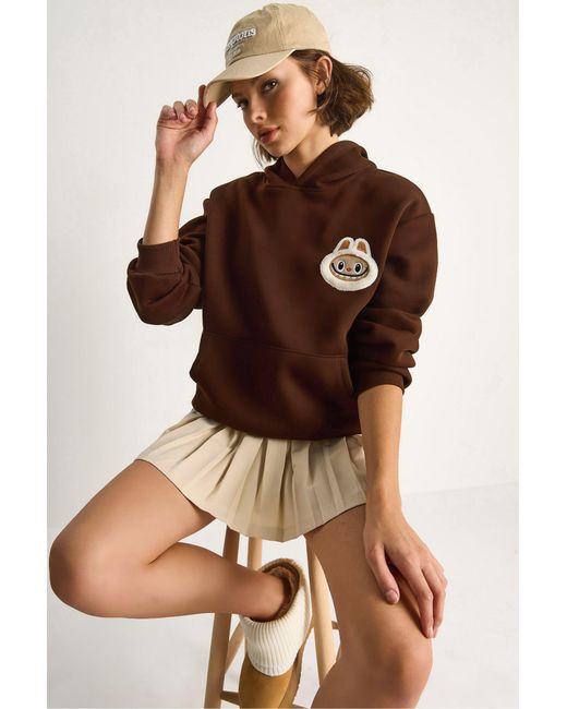 Bianco Lucci Brown Hooded Embroidered Sweatshirt