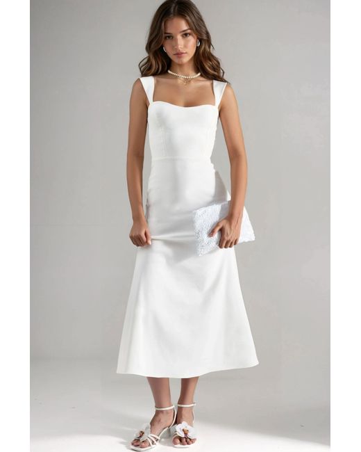Hiccup White A-Line Midi Dress With Heart Collar