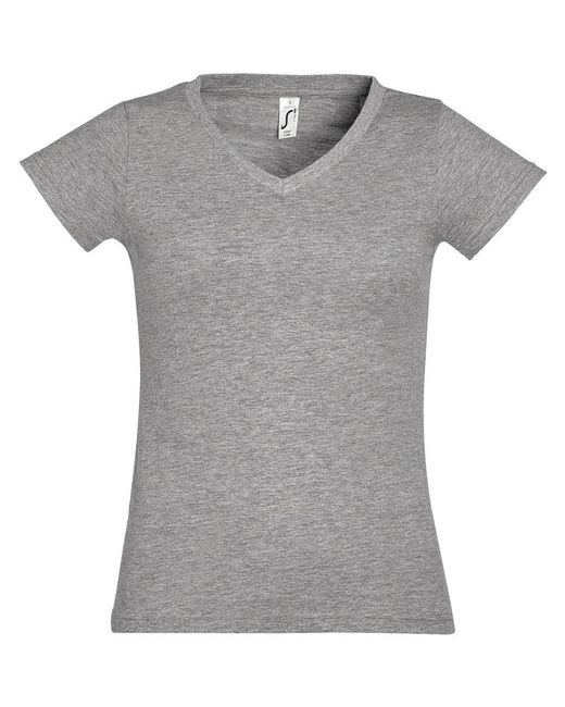 Sol's Gray Ladies Moon V Neck Short Sleeve T-Shirt Marl) Cotton