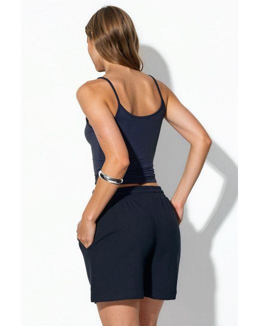 Busem Blue Mid-Waist Drawstring Sweat Shorts