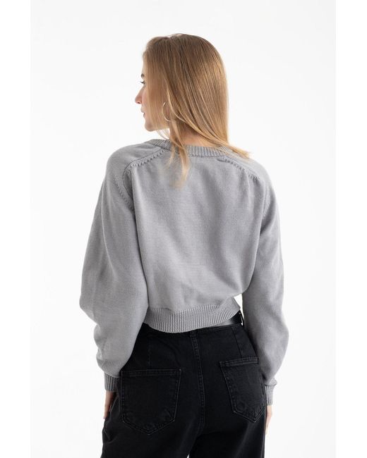 Hiccup Gray Crew Neck Basic Sweater