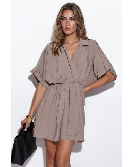 Busem Brown Textured Mini Wrap Dress