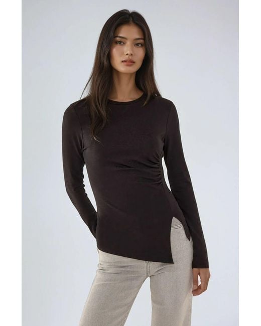 Hiccup Black Asymmetric Long Sleeve Crew Neck Top