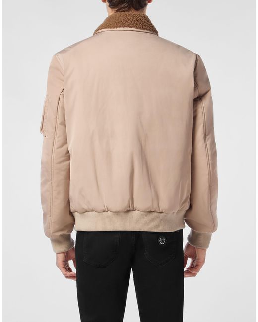 Philipp Plein Jassen ,Nylon Nylon Aviator Jacket Met Shearling Kraag in het Natural voor heren