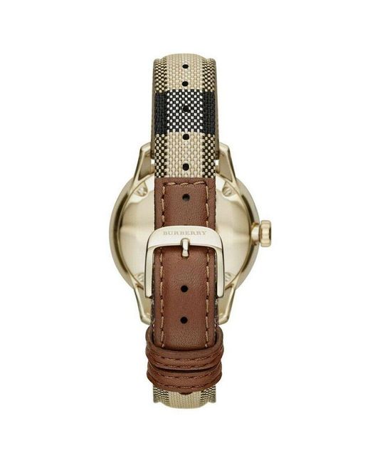 Burberry Bu10104 Honing Geruit Gestempeld Wijzerplaat Dameshorloge in het Metallic