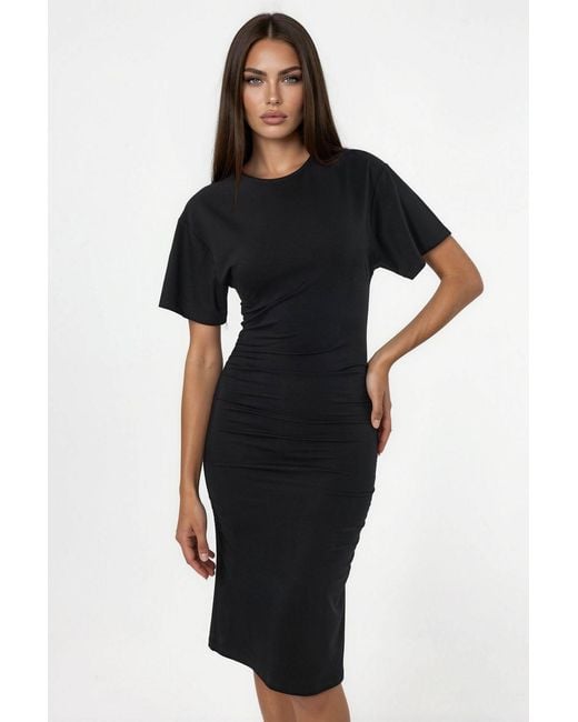 Busem Black Crew Neck Mini T-Shirt Dress With Drape
