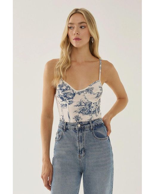 Hiccup Blue Corset Inspired Patterned Bodysuit
