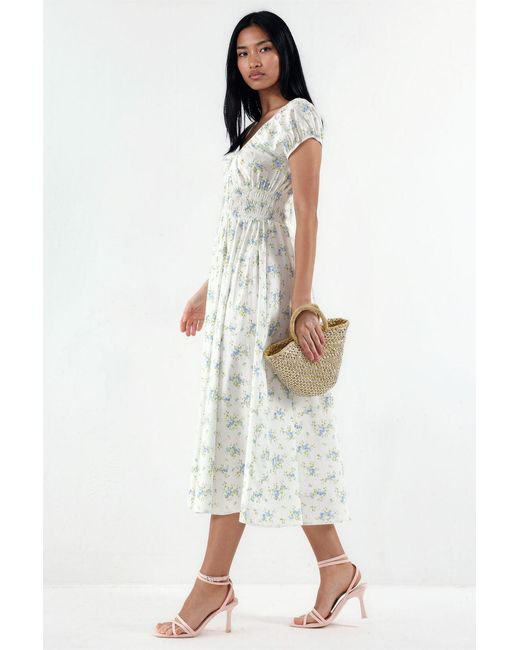 Busem White Floral Cotton Poplin Midi Dress