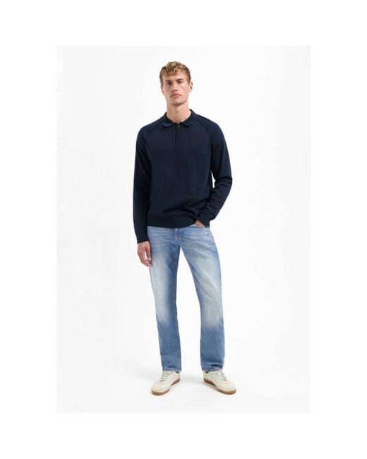 No Excess Pullover Polo Half Zip Solid Night in het Blue voor heren