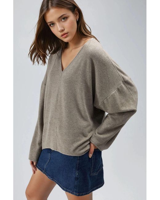 Busem Gray V-Neck Long Sleeve Blouse