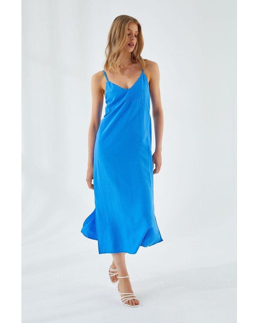 MixRay V-Hals Split Midi-Jurk in het Blue