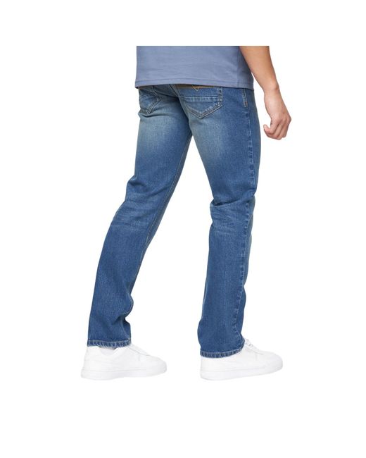 Crosshatch Blue Chas Straight Jeans (Mid Wash) for men