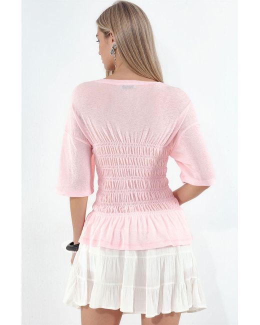 Busem Solid Crepe Rimpel Blouse in het Pink