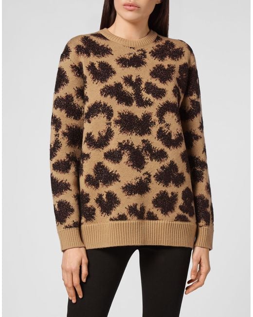 Philipp Plein Truien & Vesten ,Bruin ,Wol Pullover Ronde Hals in het Brown