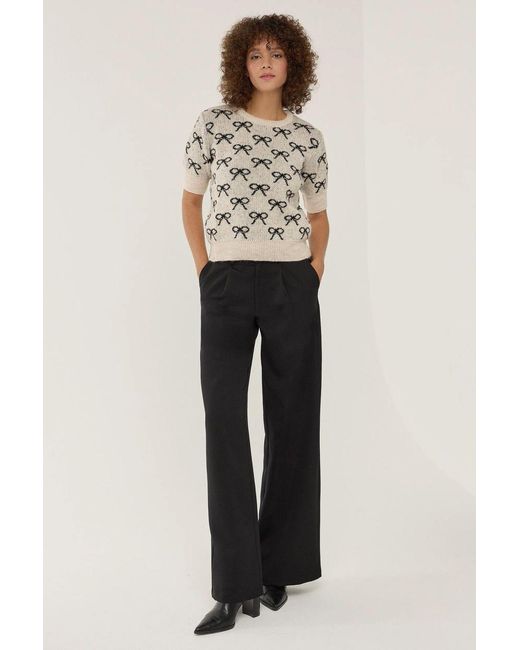 Hiccup Natural Bow Patterned Short Sleeve Sweater