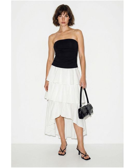 Bianco Lucci White High-Waist Cotton Poplin Midi Skirt