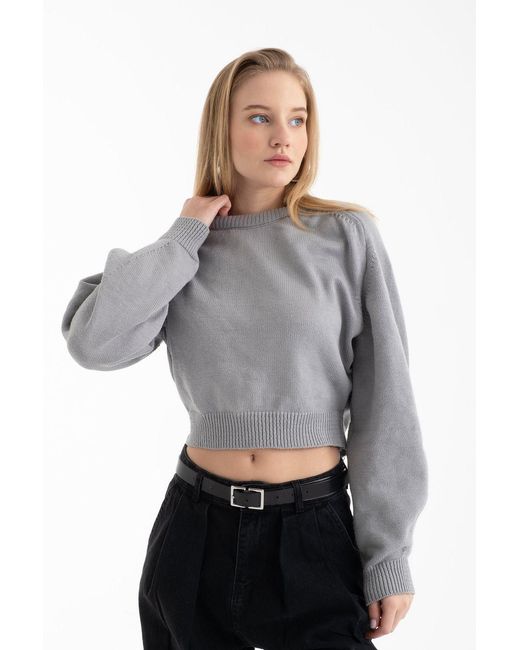 Hiccup Gray Crew Neck Basic Sweater