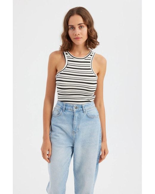 Hiccup Blue Striped Woven Halter-Neck Tank Top