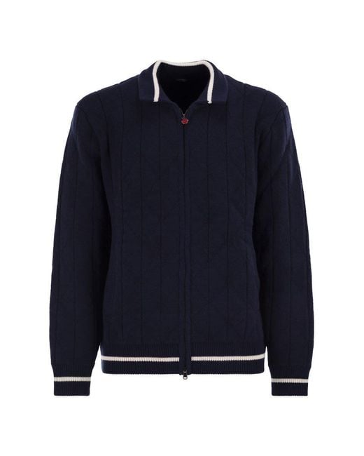 Kiton Blue Cashmere Bomber Jacket for men