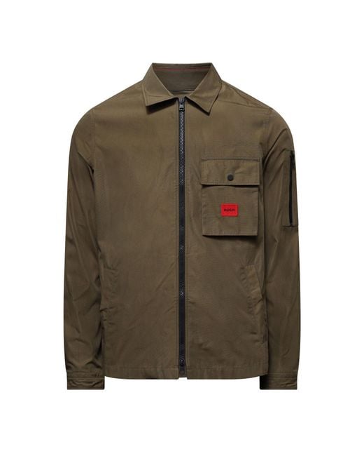 HUGO Green Emmond Zip-Up Cotton Blend Canvas Overshirt for men