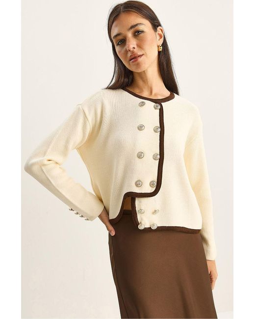 Bianco Lucci Natural Ribbed Knit Button-Up Cardigan