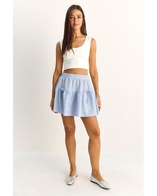 Bianco Lucci Blue High-Waist Striped Seersucker Mini Skirt